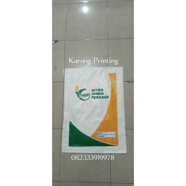Thick white plastic sack with 2 color printing