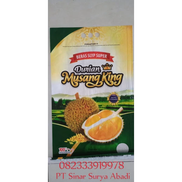25 kg laminated rice sack with Musang King durian stamp